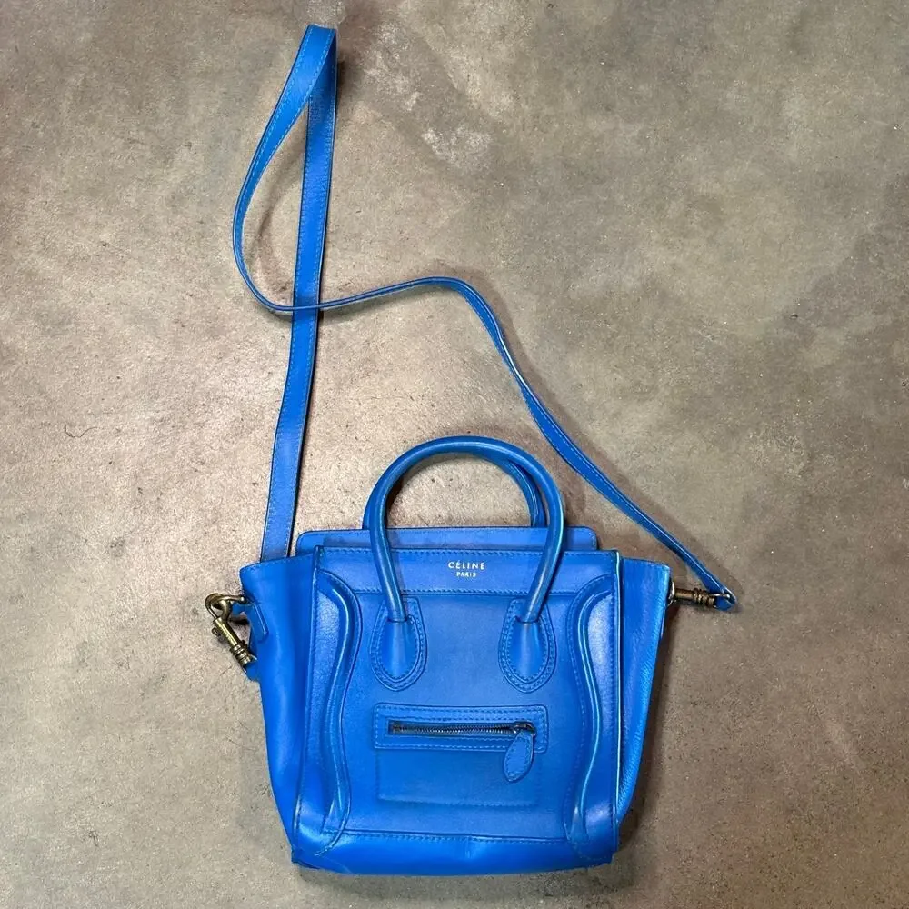 CELINE Luggage Nano Shopper Leather Tote Bag Royal Blue